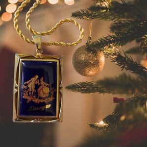 Limoges Pendant with Chain, Rare Antique Limoges Pendant